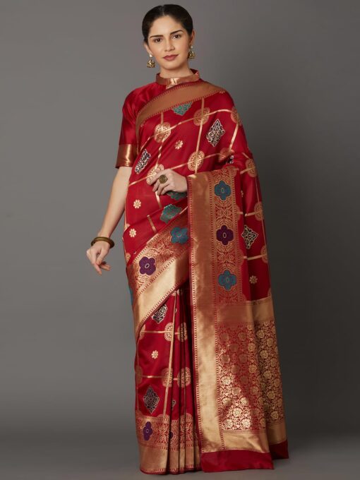 Semizoxis Women's Pure Fancy Kanjivaram Silk Saree Banarasi Silk Saree Rich Pallu Design Work Zari Woven Jacquard Trendy Special Occassion Wear With Unstitched Blouse Piece - Kancheepuram Vrk Silks - Image 2