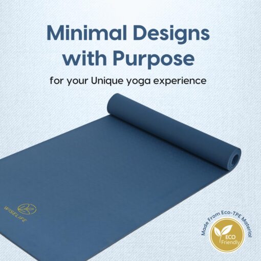 WiseLife Classic TPE 8 MM Yoga Mat with Yoga Strap for Men & Women | Extra Thick, Long & Wide Non-Slip, Anti-Tear Exercise Mat for Home, Gym, Workout, Fitness, Yoga & Pilates (Blue) - Thick Yoga Mats - Image 2