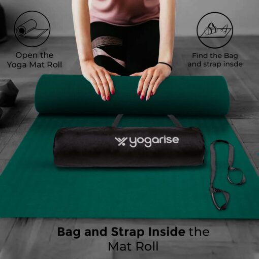 Yogarise 6mm Anti-Skid Yoga Mat with Carry Bag & Strap For Home Gym & Outdoor Workout, Water-Resistant, Super Soft, Easy to Fold (Bottle Green) - Cotton Yoga Mats - Image 2