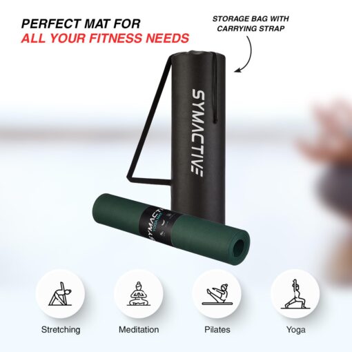 Amazon Brand - Symactive 4Mm Anti-Skid Lightweight Water/Dirt Proof Ldpe Yoga Mat With Carry Bag (Bottle Green) - Yoga Mats Price - Image 3