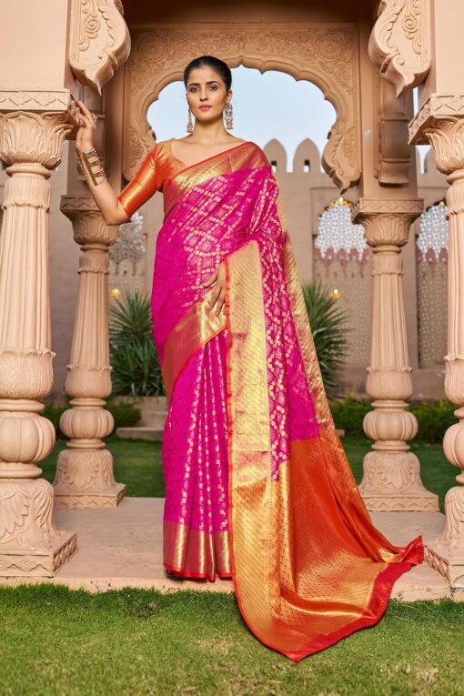SWORNOF Women's Patola Silk Saree With Unstitched Boluse Piece - Kancheepuram Vrk Silks Karimnagar Photos - Image 3