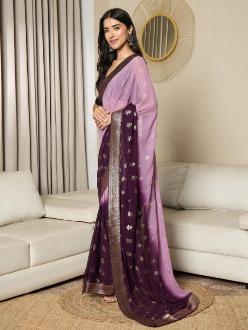 AKHILAM Women's Silk Blend Foil Printed Ready To Wear one Minute Saree With Unstitched Blouse Piece (RTWRIHANA1005_SR_Parent) - Kancheepuram Vrk Silks Hyderabad - Image 4