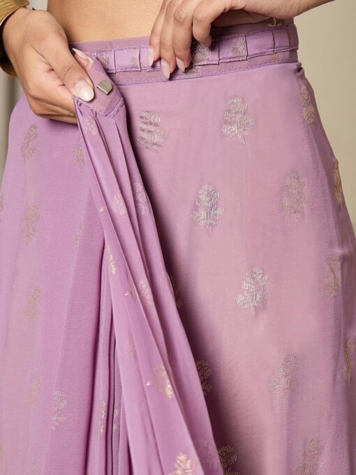 AKHILAM Women's Silk Blend Foil Printed Ready To Wear one Minute Saree With Unstitched Blouse Piece (RTWRIHANA1005_SR_Parent) - Kancheepuram Vrk Silks Hyderabad - Image 5