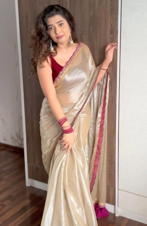 SATAZ Women's Ready to Wear Jimichu Silk One Minute Readymade Traditional Designer Saree With Plain Unstitched Wine Blouse - Kancheepuram Vrk Silks Karimnagar Photos - Image 3