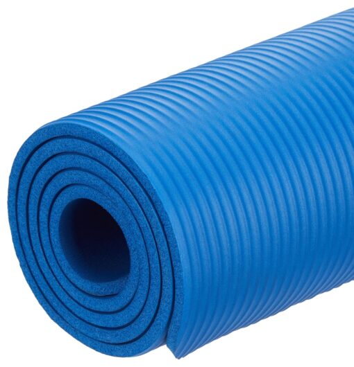 Amazon Brand - Symactive 10mm Extra Thick NBR Yoga Mat with Carrying Strap, Yoga Mat for Women & Men for Workout, Yoga and Fitness (Blue) - Yoga Mats Online - Image 2