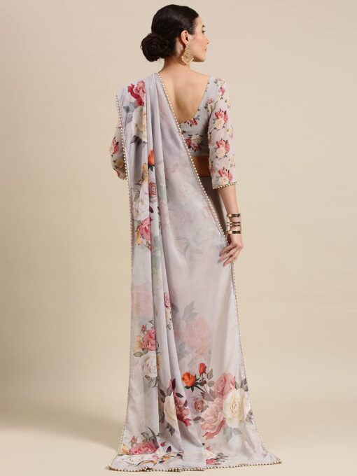 Yana fab Women,s Georgette With Printed And Pearl Lace Border Saree With Unstitched Blouse Piece - Kancheepuram Vrk Sil Open Now - Image 2