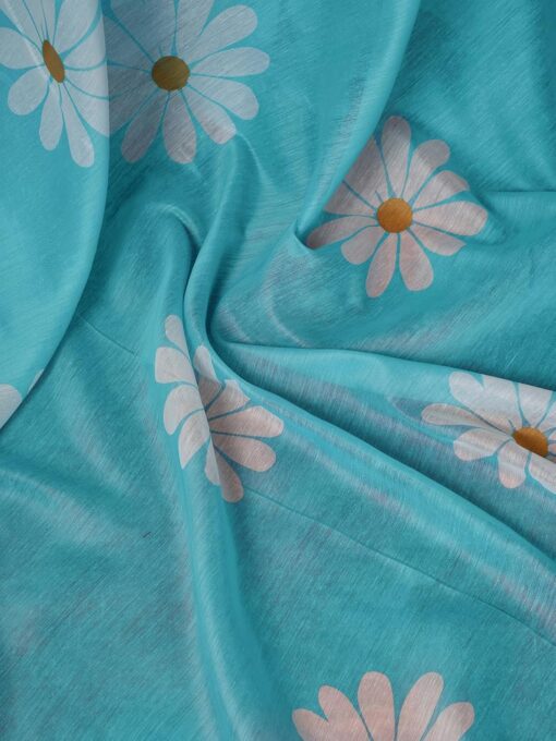 Satrani Women's Chanderi Cotton Printed Ready To Wear One Minute Pre Pleated Readymade Saree with Unstitched Blouse Piece - Kancheepuram Vrk Sil - Image 5