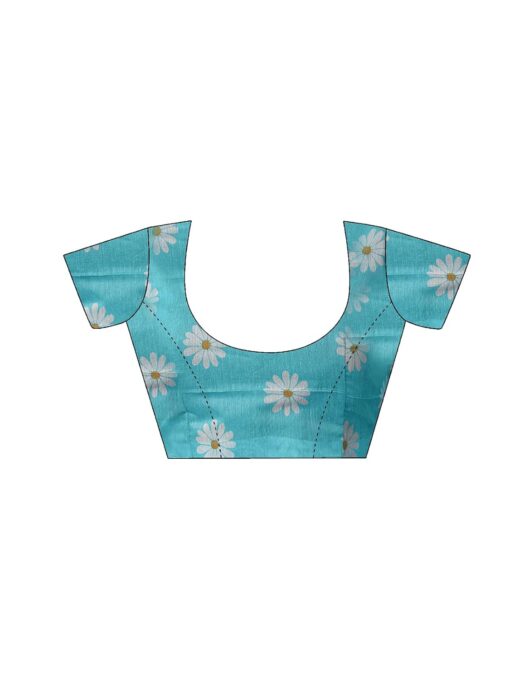 Satrani Women's Chanderi Cotton Printed Ready To Wear One Minute Pre Pleated Readymade Saree with Unstitched Blouse Piece - Kancheepuram Vrk Sil - Image 6