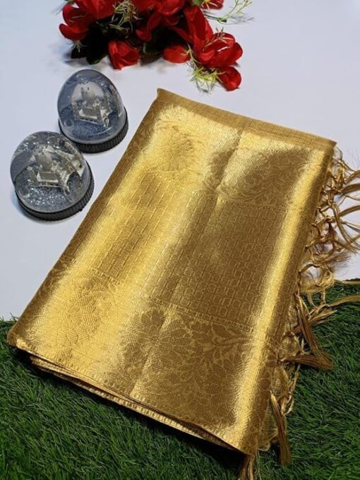 HAIDER ALI AND SONS Women Handloom Pure Soft Tissue Saree With Banarasi Weaving Zari Border And Running Bp | Saree For Party, Wedding, And Festivals, gold - Kancheepuram Vrk Silks - Image 3