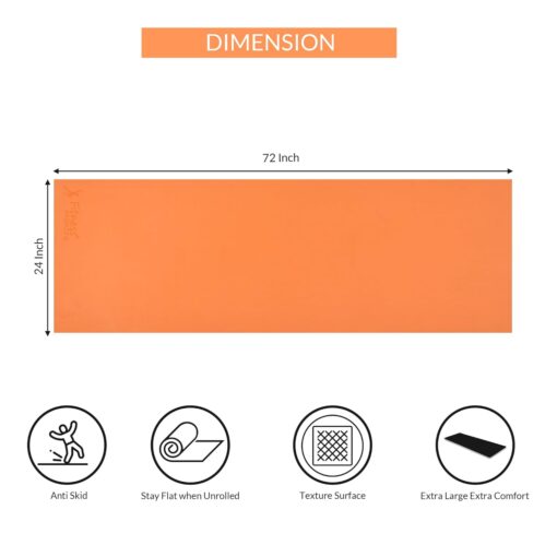 Fitness Mantra® 6mm Anti Skid Yoga Mat for Men & Women| Qnty.-1 Pcs.| (Orange, 6mm) - Yoga Mats - Image 3