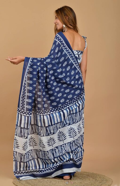 Shivanya Handicrafts Women's Hand Block Printed Cotton Mulmul Saree With Blouse Piece_ Sh-1256, Multicolour - Kancheepuram Vrk Silks Karimnagar Photos - Image 4
