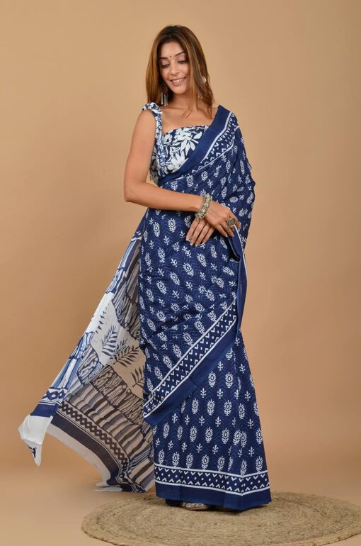 Shivanya Handicrafts Women's Hand Block Printed Cotton Mulmul Saree With Blouse Piece_ Sh-1256, Multicolour - Kancheepuram Vrk Silks Karimnagar Photos - Image 6