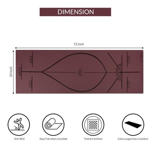 Fitness Mantra® TPE 6mm Body Alignment Lines Yoga Mat with Cover Bag for Gym Workout and Yoga Exercise for Men & Women Fitness| 1 Piece| 6mm| 24"x72"| Alignment Lines | Wine Color| - Best Yoga Mats in India - Image 7