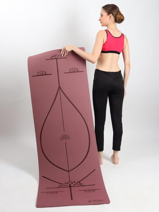 Fitness Mantra® TPE 6mm Body Alignment Lines Yoga Mat with Cover Bag for Gym Workout and Yoga Exercise for Men & Women Fitness| 1 Piece| 6mm| 24"x72"| Alignment Lines | Wine Color| - Best Yoga Mats in India - Image 9