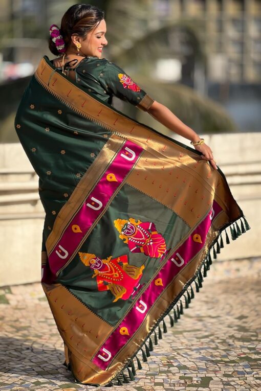 SGF11 Women's Kanjivaram Paithani Silk Saree With Unstitched Blouse Piece - Kancheepuram Vrk Silks Hyderabad - Image 4