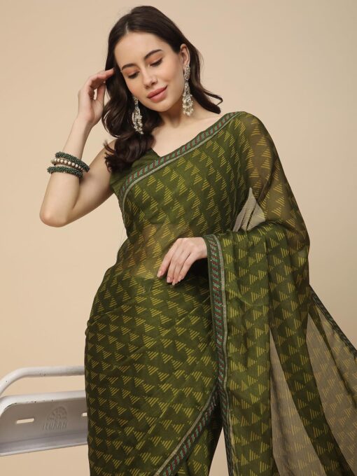 RATAN Women's Chiffon Printed Saree with Printed Blouse Piece - Kancheepuram Vrk Silks Karimnagar Photos - Image 3