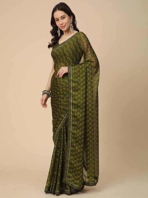 RATAN Women's Chiffon Printed Saree with Printed Blouse Piece - Kancheepuram Vrk Silks Karimnagar Photos - Image 5