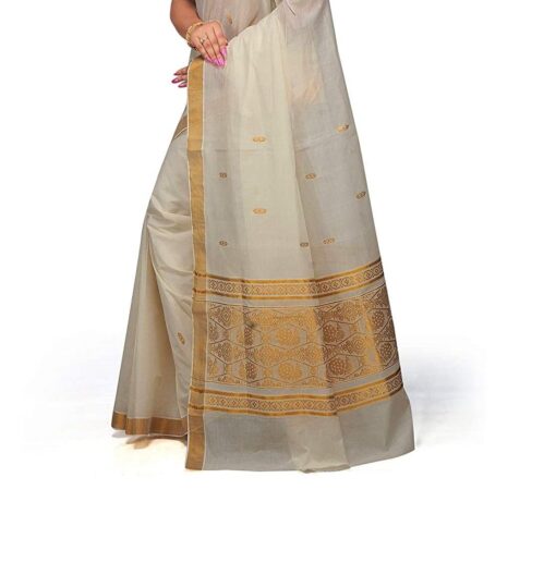 Maxis Women's Kasavu Cotton Saree With Blouse Piece (SMALLPCK_RCHPALLU_Cream) - Kancheepuram Vrk Sil Open Now - Image 3