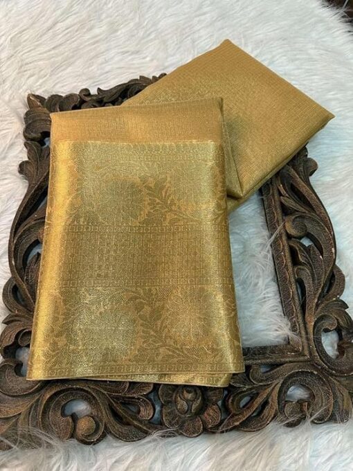 HAIDER ALI AND SONS Women Handloom Pure Soft Tissue Saree With Banarasi Weaving Zari Border And Running Bp | Saree For Party, Wedding, And Festivals, gold - Kancheepuram Vrk Silks - Image 2