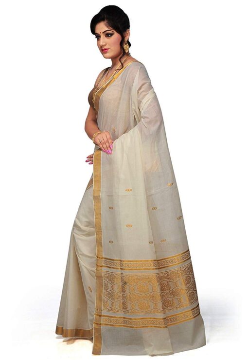 Maxis Women's Kasavu Cotton Saree With Blouse Piece (SMALLPCK_RCHPALLU_Cream) - Kancheepuram Vrk Sil Open Now - Image 2