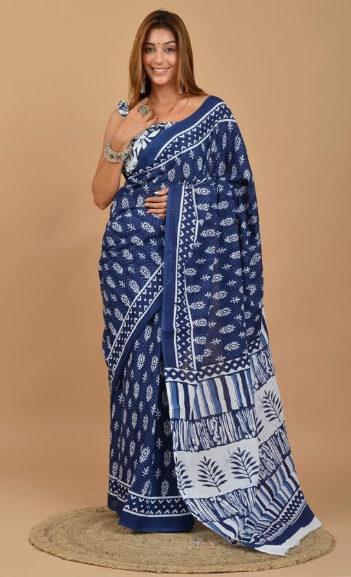 Shivanya Handicrafts Women's Hand Block Printed Cotton Mulmul Saree With Blouse Piece_ Sh-1256, Multicolour - Kancheepuram Vrk Silks Karimnagar Photos - Image 2