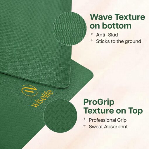 WiseLife Classic TPE 6 MM Yoga Mat with Yoga Strap for Men & Women | Extra Thick, Long & Wide Non-Slip, Anti-Tear Exercise Mat for Home, Gym, Workout, Fitness, Yoga & Pilates (Green) - Online Yoga Mats - Image 2