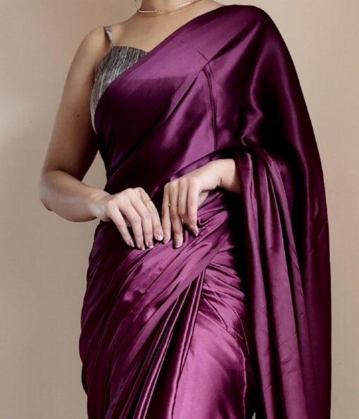 SATAZ Women's Ready to Wear Satin Silk 1 Minute Pre Pleated Heavy Saree with Designer Pearl Tassels Lace (Wine) - Kancheepuram Vrk Silks - Image 3