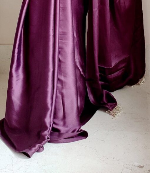 SATAZ Women's Ready to Wear Satin Silk 1 Minute Pre Pleated Heavy Saree with Designer Pearl Tassels Lace (Wine) - Kancheepuram Vrk Silks - Image 7