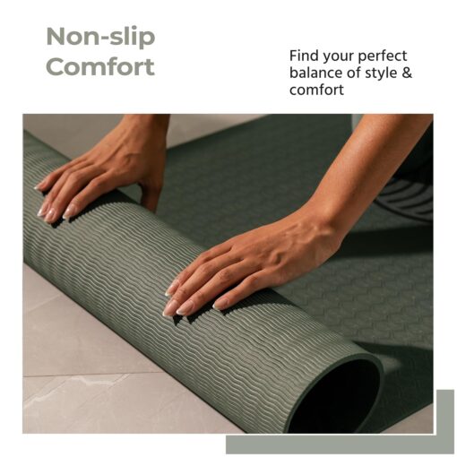 Lifelong Yoga Mat for Men & Women | 5mm Thick TPE Cushioning | Non-Toxic & Sweat-Resistant | Lightweight & Portable with Carry Bag | Home & Studio Workout Mat | Made in India (Olive Green) - Custom Yoga Mats - Image 4