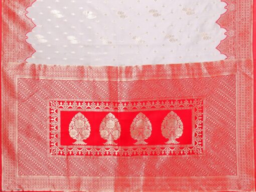 Yashika Women's Plain Temple Print Banarasi Kanjivaram Art Silk Saree Specially for Durga Puja with Unstitched Blouse Material (AZ-YS-P1-TEMPLE New_White) - Kancheepuram Vrk Silks Hyderabad - Image 7