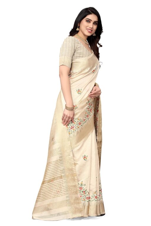 SERONA FABRICS Women's Assam Cotton Silk With Golden Border Thread Embroidered Work Saree With Blouse Piece - Kancheepuram Vrk Sil Open Now - Image 3