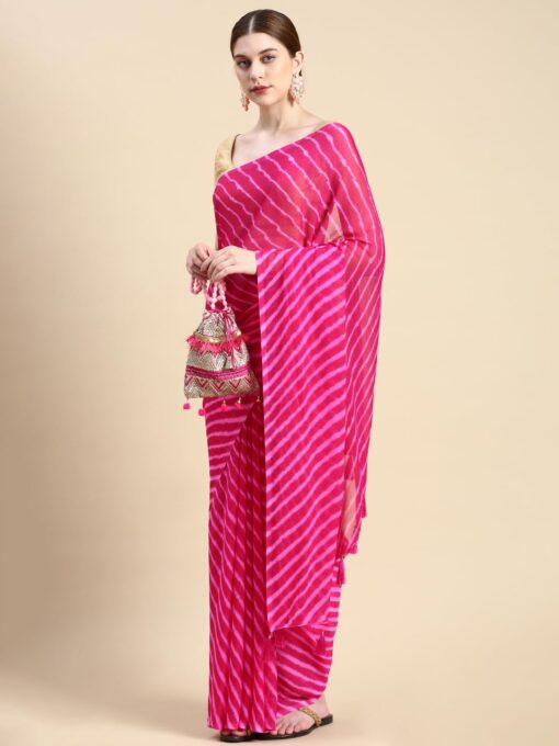 RANI SAAHIBA Women's Chiffon Lehriya Printed Saree Without Blouse - Kancheepuram Vrk Silks Ameerpet - Image 3