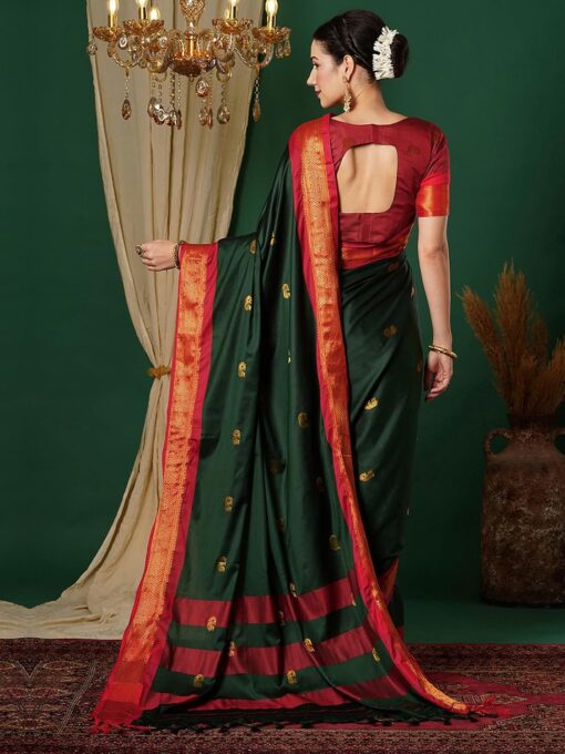 Satrani Women's Banarasi Jacquard Kanjivaram Silk Saree with Unstitched Blouse Piece - Kancheepuram Vrk Silks - Image 3