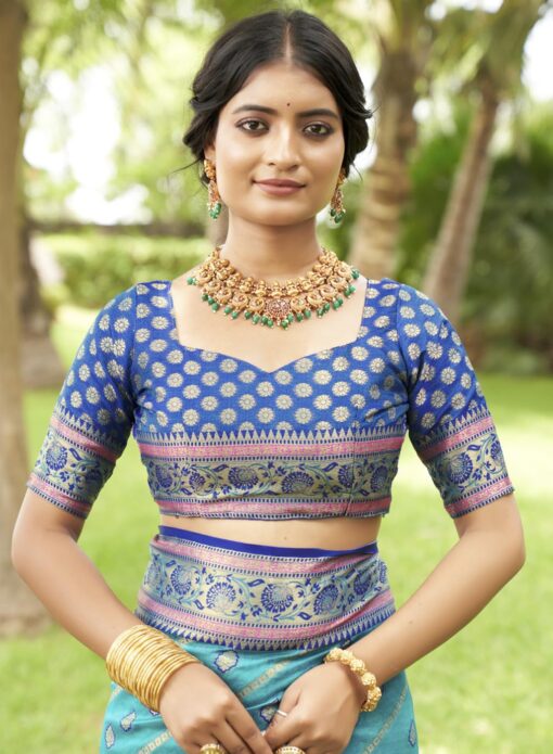 SGF11 Women's Organza Kanjivaram Pure Soft Silk Handloom Saree Pure Golden Zari With Blouse Piece - Kancheepuram Vrk Silks Hyderabad - Image 6