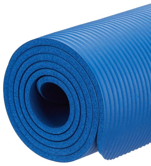 Amazon Brand - Symactive 8mm Extra Thick NBR Yoga Mat with Carrying Strap, Yoga Mat for Women & Men for Workout, Yoga and Fitness (Blue) - Cotton Yoga Mats - Image 2