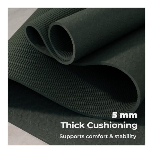 Lifelong Yoga Mat for Men & Women | 5mm Thick TPE Cushioning | Non-Toxic & Sweat-Resistant | Lightweight & Portable with Carry Bag | Home & Studio Workout Mat | Made in India (Olive Green) - Custom Yoga Mats - Image 2