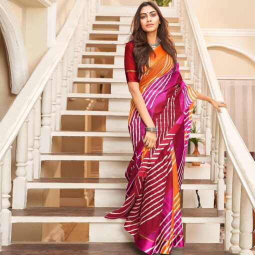 ROOP SUNDARI SAREES Leheriya Printed Kota Doria Fancy Sarees For Women With Mirror Work Lace Border & Solid Unstitched Blouse Piece(Multi) - Kancheepuram Vrk Sil Open Now - Image 2
