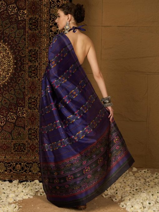 SAREE MALL Women's Bhagalpuri Silk Ikat Printed Saree With Unstitched Blouse (34WOM34901_HS_Parent) - Kancheepuram Vrk Silks Hyderabad - Image 2