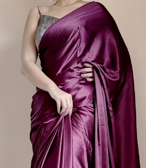 SATAZ Women's Ready to Wear Satin Silk 1 Minute Pre Pleated Heavy Saree with Designer Pearl Tassels Lace (Wine) - Kancheepuram Vrk Silks - Image 2