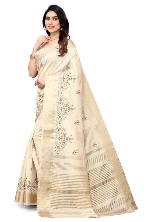 SERONA FABRICS Women's Assam Cotton Silk With Golden Border Thread Embroidered Work Saree With Blouse Piece - Kancheepuram Vrk Sil Open Now - Image 2