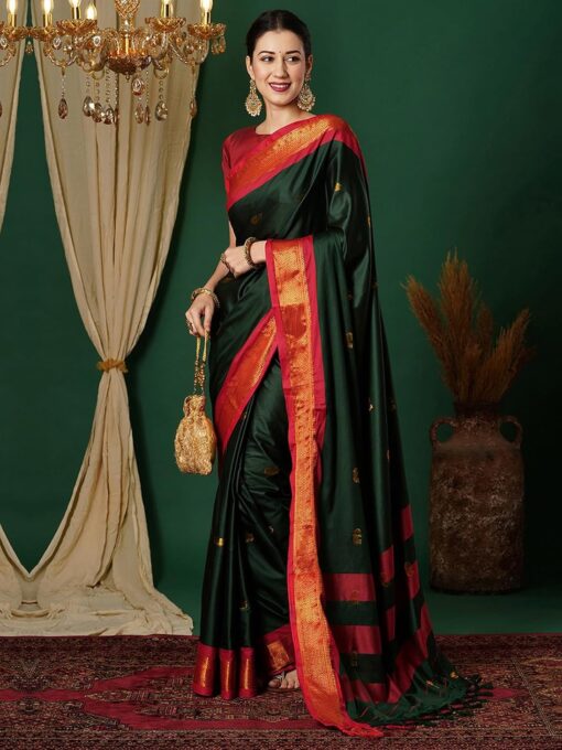 Satrani Women's Banarasi Jacquard Kanjivaram Silk Saree with Unstitched Blouse Piece - Kancheepuram Vrk Silks - Image 2