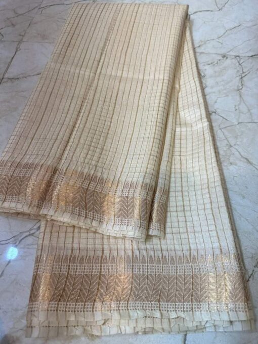 Women's Bhagalpuri Handwoven Mini Checks Semi Tussar Soft Silk Saree With Designer Zari Border Weaving, Unstitched Running Blouse Piece, Free Size - Kancheepuram Vrk Silks - Image 2