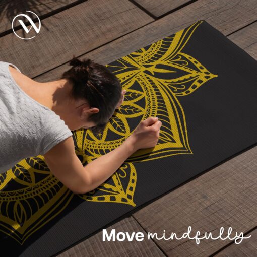 Wiselife Printed Yoga Mat + Yoga Strap (Tpe Material 6Mm Extra Thick Extra Long And Wide Exercise Mat For Workout, Fitness, Yoga And Pilates) (Mettalic), Black - Cork Yoga Mats - Image 4