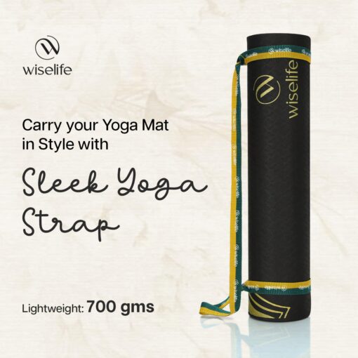 Wiselife Printed Yoga Mat + Yoga Strap (Tpe Material 6Mm Extra Thick Extra Long And Wide Exercise Mat For Workout, Fitness, Yoga And Pilates) (Mettalic), Black - Cork Yoga Mats - Image 8