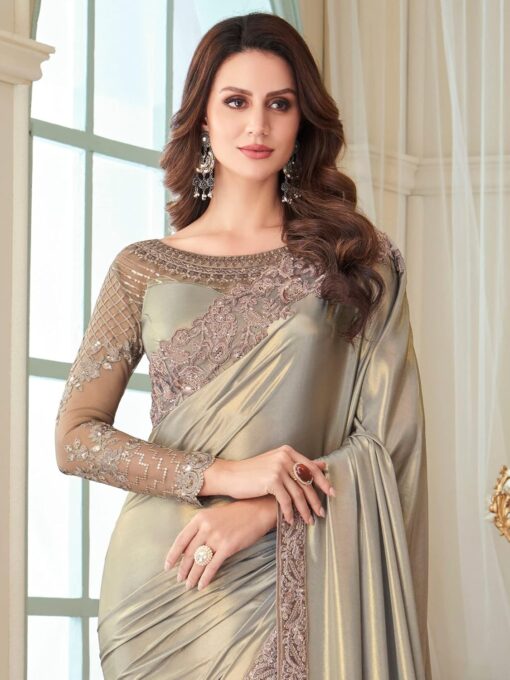 AKHILAM Women's And Girls Embroidery Lace & Sequence Embroidery Chiffon Saree With Unstitched Blouse Piece - Kancheepuram Vrk Silks Hyderabad - Image 4