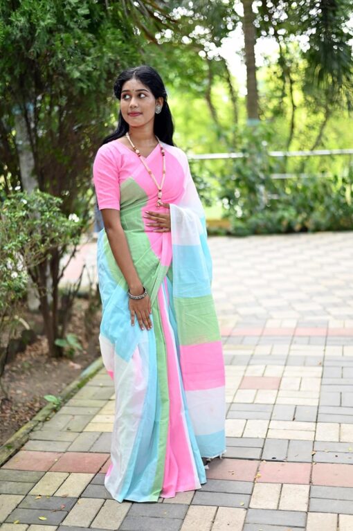 Handloom Pure Cotton Saree With Multicolour Design Including Blouse Pice By Kamana Textile - Kancheepuram Vrk Silks Karimnagar Photos - Image 6