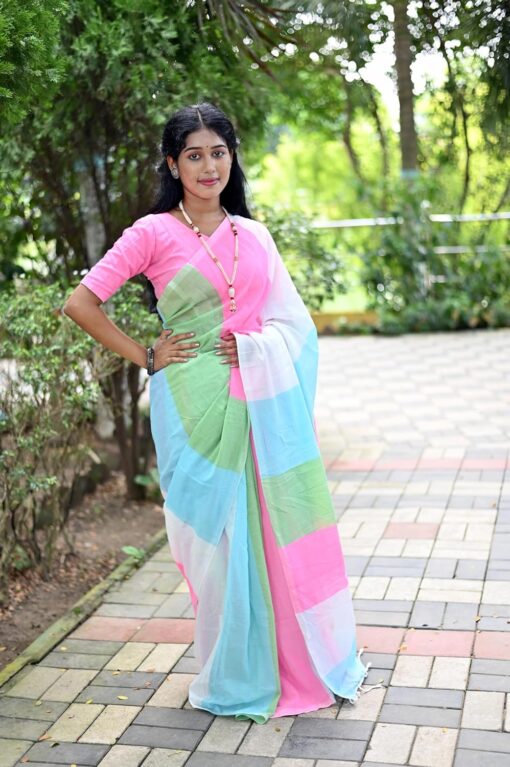 Handloom Pure Cotton Saree With Multicolour Design Including Blouse Pice By Kamana Textile - Kancheepuram Vrk Silks Karimnagar Photos - Image 7
