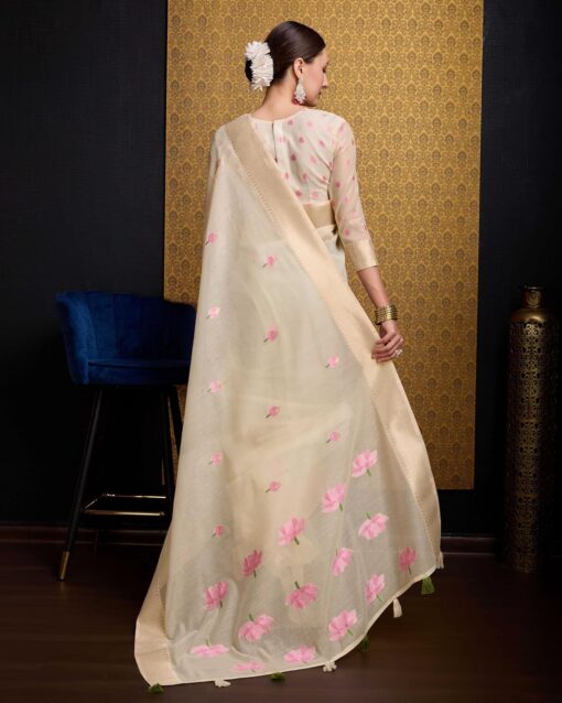 SWORNOF Womens Linen Silk Saree | Saree for Women With Unstitched Blouse | Saree with Blouse Piece | Soft and Skin Friendly - Jimmy Choo Saree Meesho Under 500 - Image 6