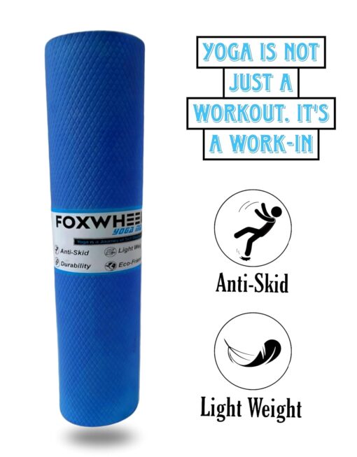FOXWHEEL® 4MM Thick, Light Weight with Anti-Slip Dual Side Embossed Yoga Mat with Carrying Strap For Men aand Women (4MM, Blue) - Good Yoga Mats - Image 3