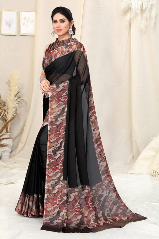 MIRCHI FASHION Women's Fancy Chiffon Leaf Border Printed Solid Saree with Blouse Piece - Jimmy Choo Saree Myntra Under 1500 - Image 4
